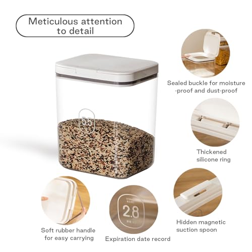LivLab Mker Pet Food Storage Container 5 lbs Airtight Dog/Cat Food Container with Measuring Cup, BPA Free, Rice & Flour Storage Container for Dog Treats and Cat Food (3 lbs), White
