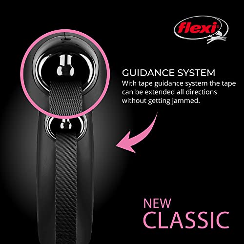 FLEXI New Classic Tape Retractable Dog Leash for Large Dogs Upto 110 lbs. – 16 ft., Black | Tangle Free Pet Walking Leash with One-Handed Brake, Pause, Lock|German Quality Product
