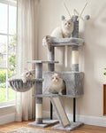 Gitelsnour Cat Tree for Indoor Cats, Cat Tower with Scratching Post for Small Cats and Kittens, Cat House with Removable Top Platform and Fluffy Balls, Hanging Cat Basket, Light Gray GCT006SW