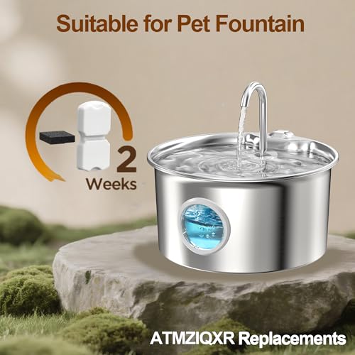 ATMZIQXR Cat Water Fountain Filters: 12 Cat Fountain Filter Replacement - 3 Months Set of Replacement Filters for ATMZIQXR Pet Fountains S18 - Contains 6 Carbon Filters + 6 Sponges Filters