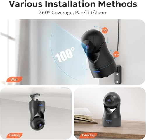 owltron Indoor Camera 2K, 360 Cameras for Home Security with Motion Detection, Baby Monitor with Phone App, 2.4G WiFi Pet Cam with Night Vision & 2-Way Audio