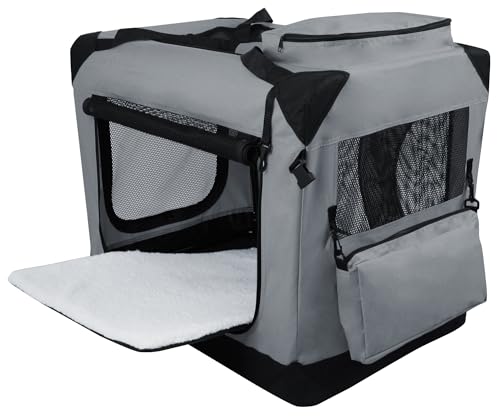 EliteField 3-Door Folding Soft Dog Crate with Carrying Bag and Fleece Bed (2 Year Warranty), Indoor & Outdoor Pet Home (36" L x 24" W x 28" H, Light Gray)