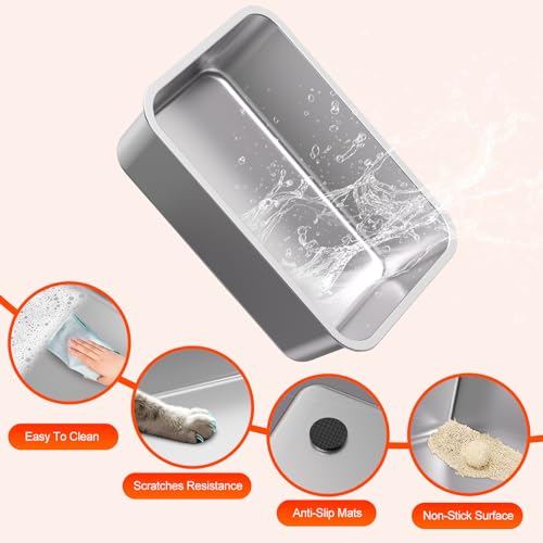 2PACK Stainless Steel Litter Box, Metal Litter Boxs with Lid High Sides, XL Extra Large Litter Box for Big Cats, Never Absorbs Odors, Leak-Proof, Stain-Free, Rust-Free, Easy to Clean, Scoop Included