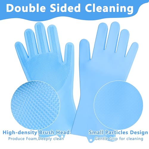 Maiiu Pet Grooming Gloves—Heat Resistant Dog Washing Gloves with High-Density Teeth, Dog Bath Scrubber with Enhanced Five Finger Design, Silicone Gloves for Dogs and Cats Bathing, Massage (Blue)