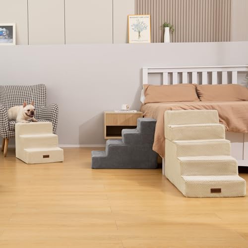 Aodisman Dog Stairs for Small Dogs, 3-Step Non-Slip Pet Stairs for Couch Sofa and Chair, Dog Bed Stairs for Puppy, Older Cat,Grey,13.6" H