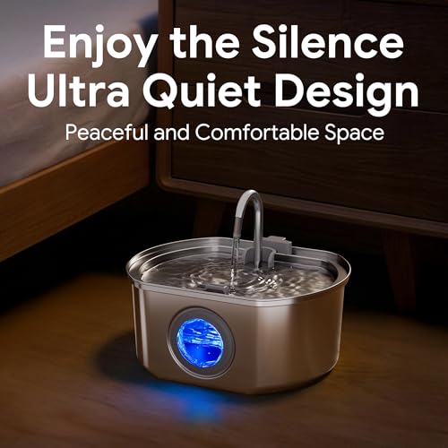 Cat Water Fountain Stainless Steel: 108oz/3.2L Cat Fountain for Drinking - Pet Water Fountain Inside - Automatic Dog Watering Dispenser Bowl - Pet Feeding & Watering Supplies - Water Level Window