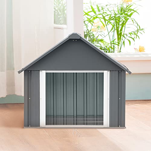 RYPetmia 34 X 38 X 35 Inch Metal Dog House, Indoor Outdoor Doghouse for Medium Large Dogs, Weatherproof Puppy Shelter, Sturdy and Long-Lasting Dog Houses