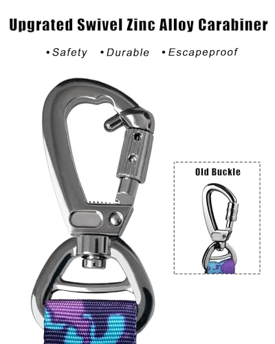 Hotsky Tactical Dog Leash Heavy Duty for Medium Large Dogs that Pull,4-6Ft Strong Bungee Shock Absorbing No Pull Dog Leash with Padded Double Handle and Car Seatbelt,Purple Camo