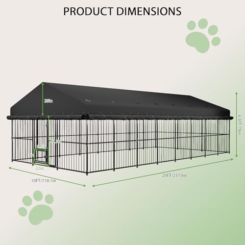 Broivira Outdoor Dog Kennel 10x20x6.5 FT, Heavy-Duty Metal Construction with Swivel Door, Fully Enclosed Waterproof Oxford Cloth Covering, Designed as a Weatherproof Shelter for Medium and Large Dogs