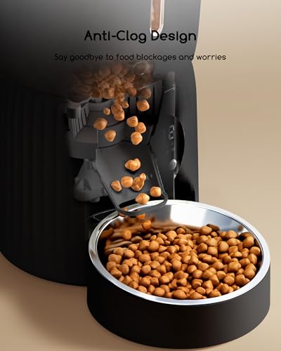 Faroro Automatic Cat Feeder, 4L Cat Food Dispenser with Portion Control, 1-6 Meals Per Day, 10s Voice Recording, Slow Feed, Dual Power Supply for Cats and Small Dogs (Black)