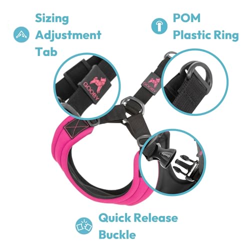 Gooby Escape Free Sport Harness - Red, Medium - No Choke Step-in Patented Neoprene Small Dog Harness with Four-Point Adjustment - Perfect on The Go Dog Harness for Medium Dogs No Pull and Small Dogs