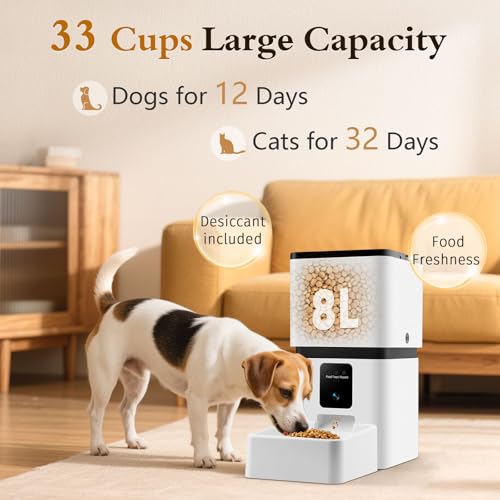 Yakry Automatic Dog Feeder with Camera - 8L/33 Cups Smart Pet Feeder for Small/Medium Dogs & Cats, 5GHz/2.4GHz WiFi App Control, 1080P HD Night Vision, 2-Way Audio, Timed Dry Food Dispenser Indoor