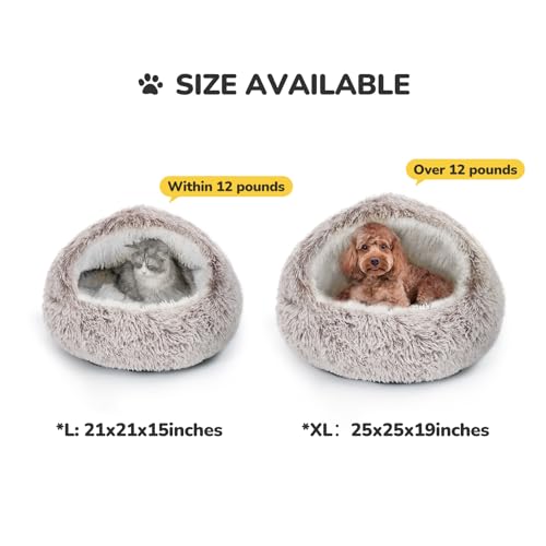 CATISM Plush Hooded Cat Bed, Calming Nest, Self-Warming Cave, Cozy Pod for Indoor Cats or Small Dogs, Removable Washable Cove With Non-Slip Bottom