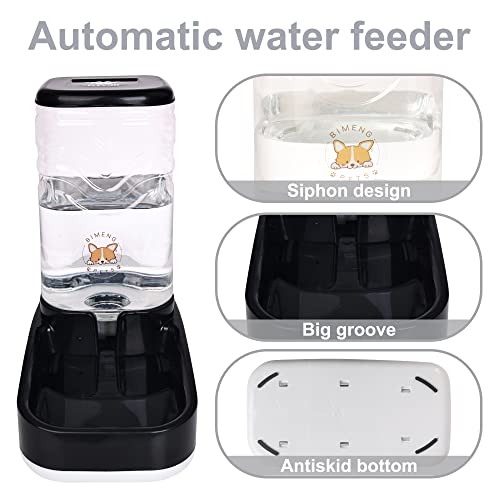 Elevon Automatic Cat Feeder, Gravity Food and Water Dispenser Bowl Set for Small Medium Dogs Animals, Pet Feeder Dispenser Storage Food, 3.8L Large Capacity, Black