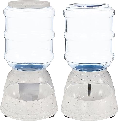 Amazon Basics Automatic Pet Water Dispenser and Gravity Food Feeder Set for Cat and Dog, Easy to Clean, 6-Pound Food Capacity, 1-Gallon, Small, Gray, Pack of 2
