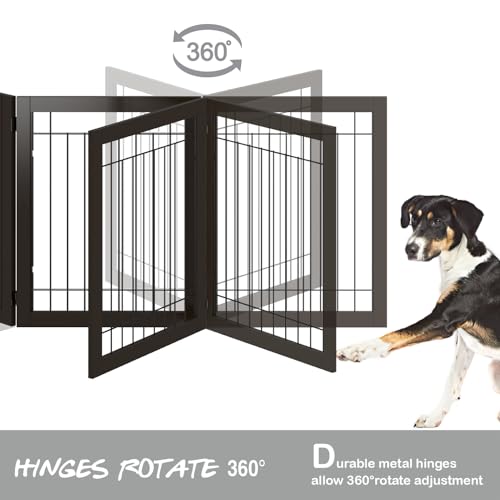 PAWLAND 96-inch Extra Wide Dog gate for The House, Doorway, Stairs, Freestanding Foldable Wire Pet Gate, Set of Support Feet Included (Espresso, 30" Height-4 Panels)