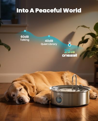 oneisall Dog Water Fountain,7L/230oz Pet Fountain Stainless Steel with Visual Water Level,Ultra-Quiet Water Bowl with 5-Stage Filtration for Large/Medium Dogs,Dispenser for Living Room Kitchen