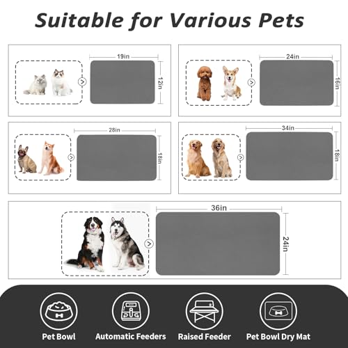 HotLive Dog Food Mat - Absorbent Cat Mat for Food and Water, No Stains Pet Feeding Bowl Mat, Easy to Clean Pet Placemats, Quick Dry Dog Water Dispenser Mat for Messy Drinkers | Dark Grey 12"x 19"