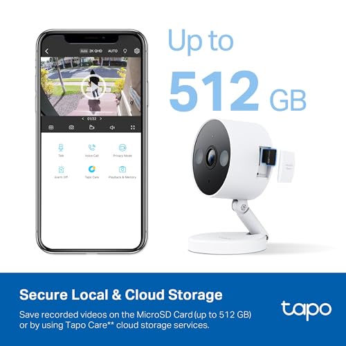 Tapo 2K+ Indoor/Outdoor Wired Security Camera - 2024 PCMag Editors' Choice, Person/Pet/Vehicle Detection, Baby Monitoring, Color Night Vision, Subscription-Free Local Storage or Optional Cloud, C120