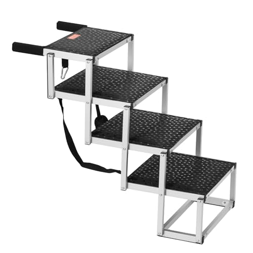 VEVOR 4-Step Dog Car Steps, Folding Dog Ramp with Nonslip Surface, Portable Pet Steps in Aluminum for Car, SUV and Truck, Supports up to 250 lbs