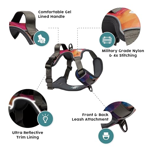 Embark Adventure Dog Harness, Reflective Trim No Pull Dog Harness for Large Dogs - Military Grade Nylon, Front Clip with Gel Lined Handle. Soft & Padded Puppy