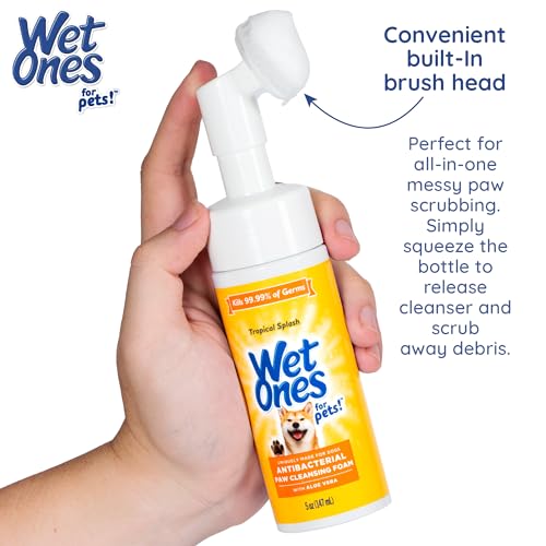 Wet Ones for Pets Antibacterial Dog Paw Cleaner with Built-in Scrubber Brush, Tropical Splash Scent - Foaming Cleanser for Dog Paws - Paw Washer & Grooming Care, 5 Ounce