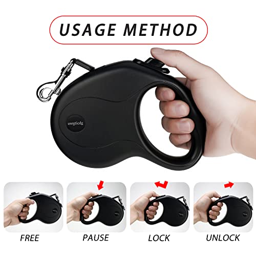 enrgticdg 16Ft Retractable Dog Leash,Light Weight Leash for Small to Medium Dogs/Cats Up to 50lbs,Stainless Steel Spring Strong Nylon Tape, Tangle Free, One-Handed Brake.(Black)