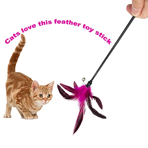 Cat Wand Toy Feather Stick Cat Toys, 8 Pieces Interactive Cat Toy Feathers Wand for Indoor Cats