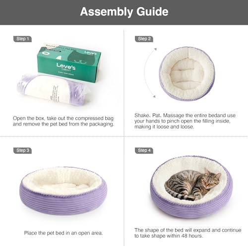 Love's cabin Round Donut Cat and Dog Cushion Bed, 20in Pet Bed for Cats or Small Dogs, Anti-Slip & Water-Resistant Bottom, Soft Durable Fabric Pet beds, Washable Luxury Cat Dog Bed Lavender Stripe