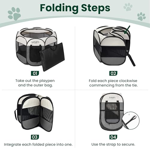 Love's cabin Pet Puppy Dog Playpen, Small Dog Tent Crates Cage Indoor/Outdoor, Portable Playpen for Cat, Foldable Pop Up Dog Kennel Playpen with Carring Case, Removable Zipper Top, Grey