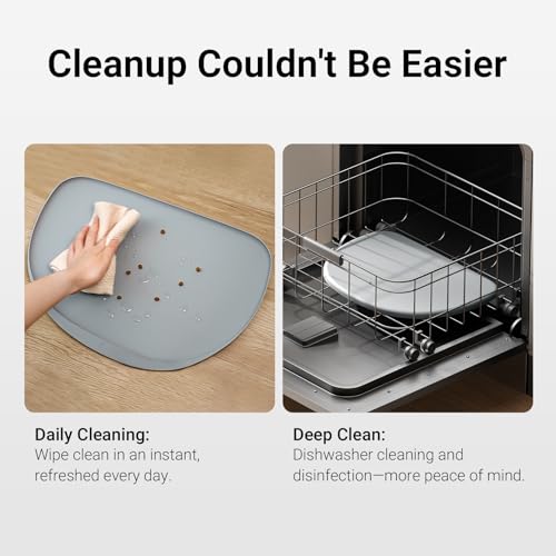 DownyPaws Cat Food Mats for Floors Waterproof, BPA Free Silicone Pet Feeding Mat, Non-Slip Pet Food Mat with High Raised Edge, Cat Placemat for Messy Drinkers, 18"×12.5", Gray
