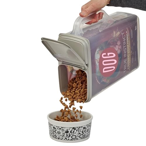 Buddeez Pet Food Storage Container - 8 Quart Capacity Dog / Cat Food & Bird Seed Container with Durable EZ Grip Handle, Flip Gray Lid (includes 1 Cup Clear Scoop)