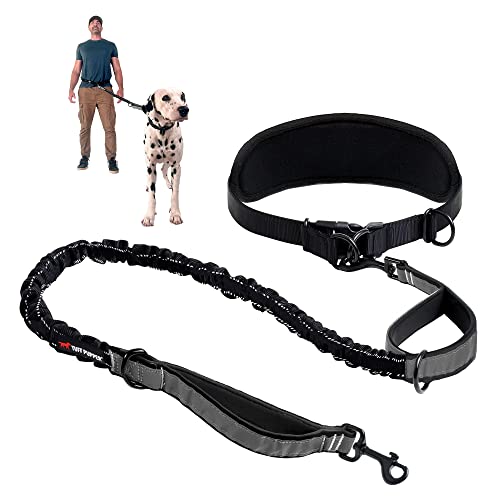 Tuff Pupper Heavy Duty Hands Free Dog Leash | One Large Dog Up to 125 lbs | Comfortable Shock Absorbing Bungee | Reflective Padded Handles | Lumbar Waist Belt 28-50" | Walking Jogging Running Leash