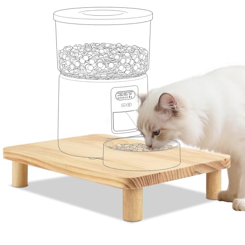 SZEE Cat Food Stand for Automatic Feeder & Tradition Bowls, Elevated Cat Food Table Station, Raises Feeder/Bowl by 2 3/8", Premium Solid Wood Material, Relieves Spine and Joints Noticeably on Pets