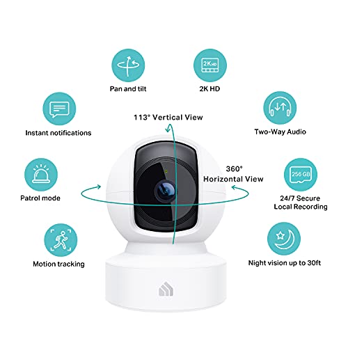 Kasa 2K+ Indoor Pan/Tilt Wired Security Camera - Works as a Baby Monitor & Pet Camera, Motion Detection & Tracking, 2-Way Audio, Night Vision, Subscription-Free Local Storage or Optional Cloud, KC410S