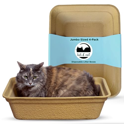 Luli & Cat Disposable Litter Boxes for Cats | Jumbo Sized 4-Pack | Durable and Water Resistant