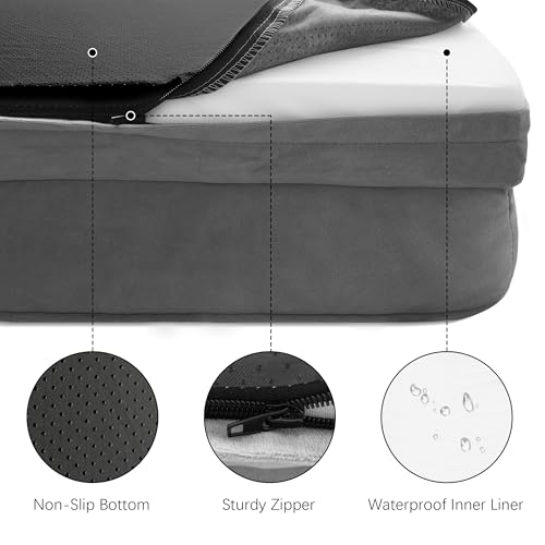 Spotted Play Orthopedic Dog Bed with Sides - Dog Sofa Beds for Medium Dogs, Supportive Foam Pet Couch Bed with Washable Removable Cover, Waterproof Lining and Non-Slip Bottom, Grey - M