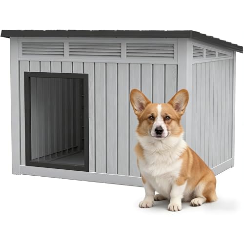 Bifanuo Outdoor Indoor Dog House for Small to Medium Dogs - Waterproof Design, Detachable Roof & Easy Assembly and Cleanup (Classic Grey, 32.1" L × 25.1" W × 24" H)