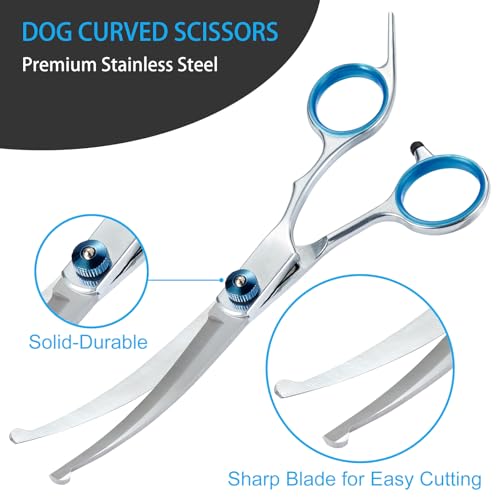 5 in 1 Premium Dog Grooming Scissors, Professional Dog Scissors for Grooming with Safety Round Tips, Lengnoyp Stainless Steel Thinning Shears, Pet Cat Shears for Grooming Kit