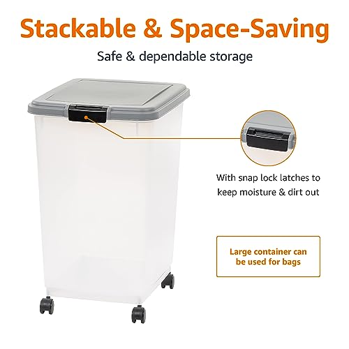 Amazon Basics Airtight Pet Food Storage Container with Scoop, BPA Free, Removable Wheels, 69 QT, Gray