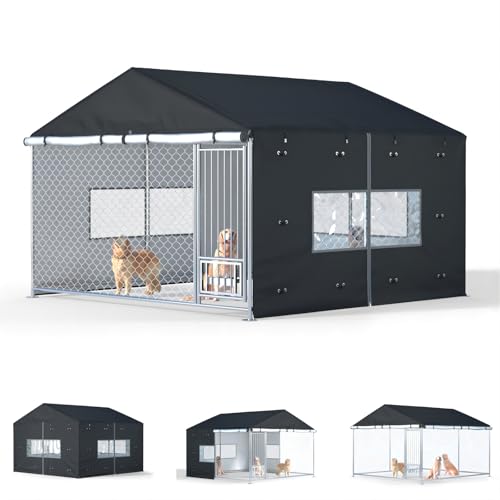 Outdoor Dog Kennel Cover Full Coverage for 10'Dx10'Wx7'H Dog Cages,600D Heavy Duty Waterproof Large Dog Kennel Cover,(Kennel not included) Black