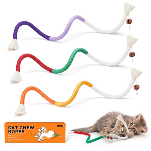Potaroma Cat Toys Chew Ropes 3Pcs with Refillable Natural Catnip, Safe Teeth Cleaning Toy for Indoor Kittens, Interactive Cat Nip Kitty Toys for All Breeds 19.5 Inches