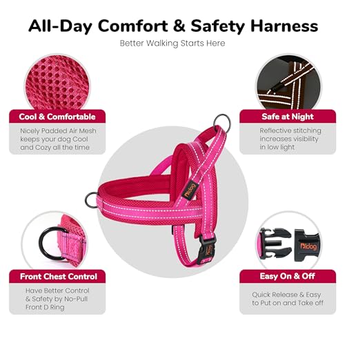 Didog No Pull Dog Harness with Breathable Mesh Padded,Reflective & Quick Fit Light Weight Dog Strap Vest Harness,Easy for Walking Training (M:Chest 21-26", Mesh-Hot Pink)