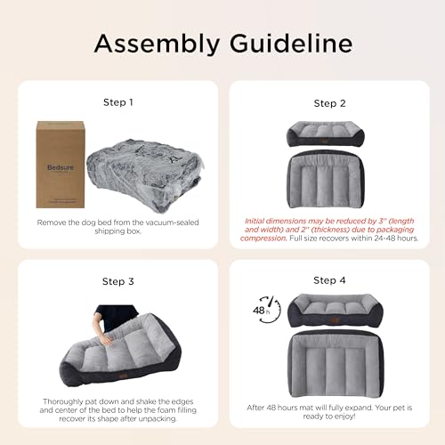 Bedsure SupportMax™ XL Orthopedic Dog Beds Large Sized Dog - Extra Thick Supportive Dogs Couch with Waterproof Washable Cover, Extra Large Comfort Pet Sofa with Soft Sherpa & Nonskid Bottom, Grey, 42"