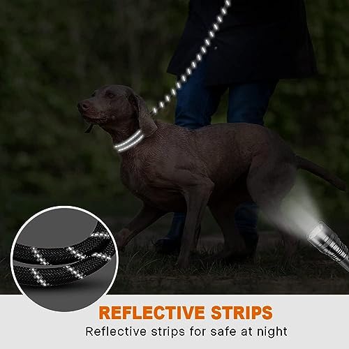 Taglory Rope Dog Leash 6 FT with Comfortable Padded Handle, Highly Reflective Threads Leash and Anti-Tangle Clip for Walking Medium Large Dogs, 1/2 inch, Black
