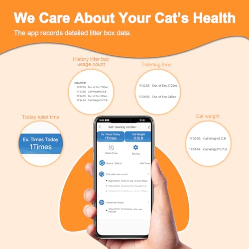 FRCFRC Automatic Cat Litter Box Self Cleaning - App Control, Cat Toilet Records, Suitable for Big Cats, Medium Cats, Kittens and Multi-Cat Families, Anti-Pinch, Low Noise【Assembly Required】- White