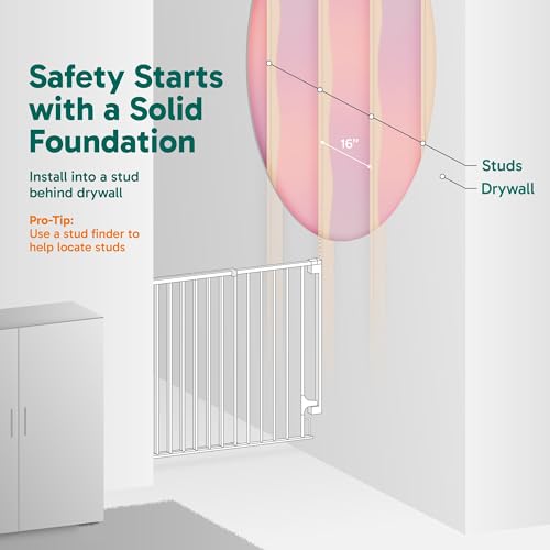 Cumbor 34" Extra Tall No Bottom Bar Baby Gate for Stairs, Hardware Mounted Dog Gate Indoor for Larger Pets, Expandable 29.2-43" Safety Gate for Doorways, Wide Walk Thru Door for Easy Access (Black)