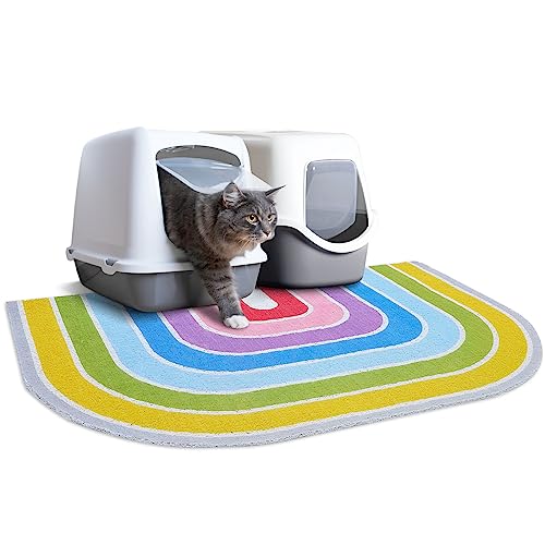 Unicorn Catcher Cat Litter Mat Quality Litter Box Mat Large Non-Slip Cat Litter Mat Litter Trapping Mat Soft Kitty Litter Mat Compatible Two Litter Boxes Cat Products Easy to Clean,Rainbow,L