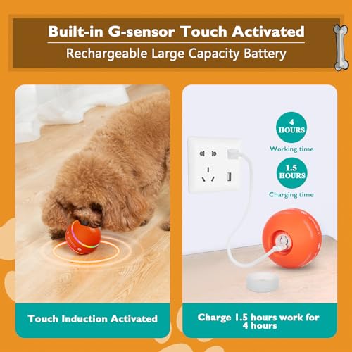 PetDroid Interactive Dog Toys Dog Ball, [Newly Upgraded] Durable Motion Activated Automatic Rolling Ball Toys for/Small/Medium/Large Dogs,USB Rechargeable(Orange)
