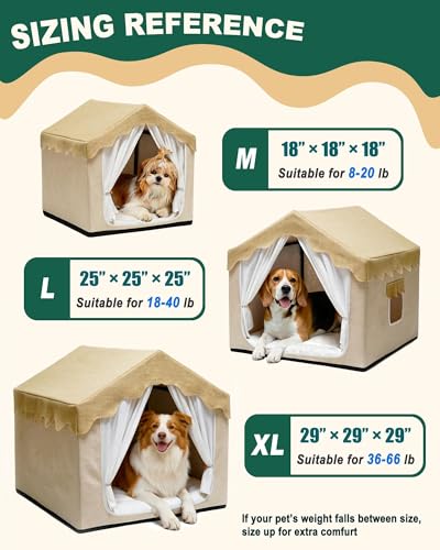 Pelemee Indoor Dog House, Breeze Pet Tent with Sturdy Frame & Window, Dog Cave Bed with Washable Cover for Medium-Large Dogs (36-66 lb), 29", Cream